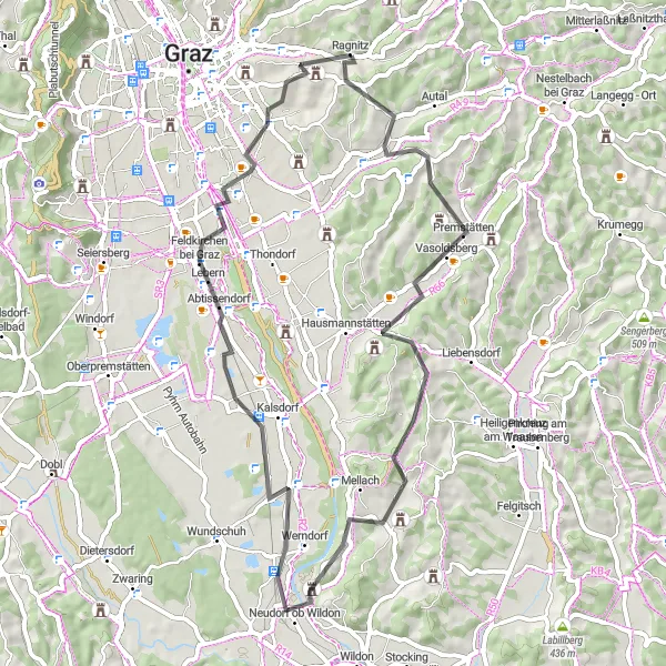 Karten-Miniaturansicht der Radinspiration "Ries - Sankt Ulrich Panorama" in Steiermark, Austria. Erstellt vom Tarmacs.app-Routenplaner für Radtouren