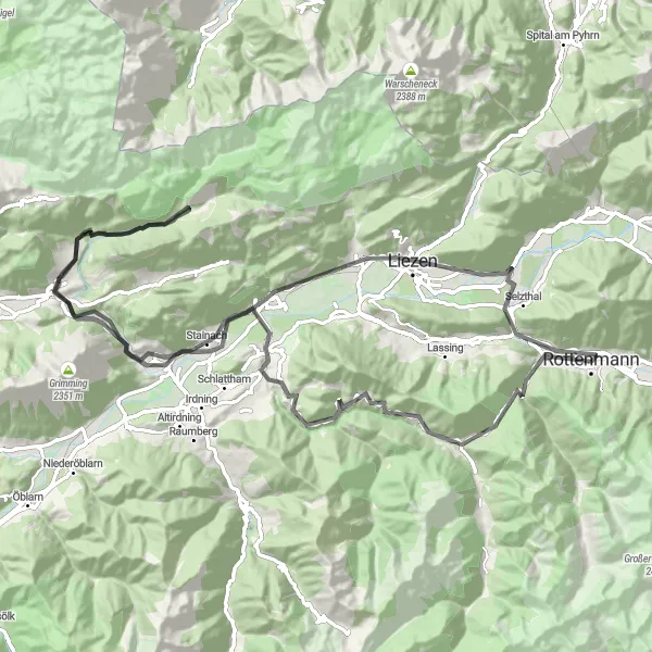 Kartminiatyr av "Äventyrlig cykeltur till Schloss Trautenfels och Selzthal" cykelinspiration i Steiermark, Austria. Genererad av Tarmacs.app cykelruttplanerare