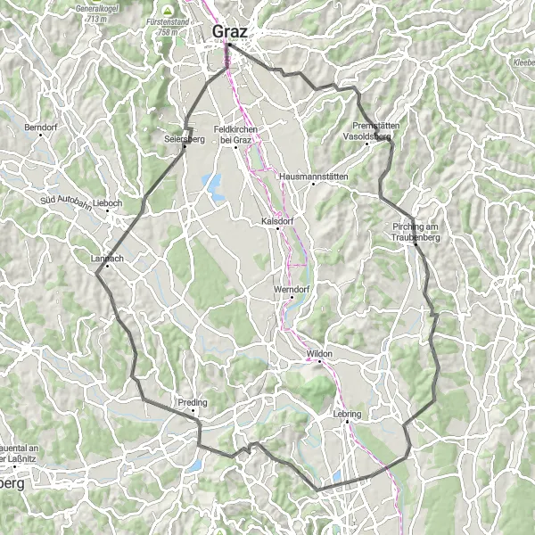 Map miniature of "Mountains and Historic Sights" cycling inspiration in Steiermark, Austria. Generated by Tarmacs.app cycling route planner