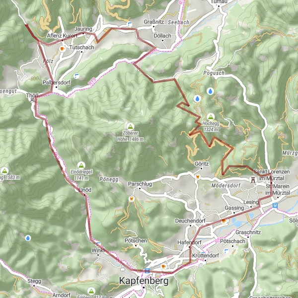 Miniatua del mapa de inspiración ciclista "Aflenz Kurort en Bicicleta" en Steiermark, Austria. Generado por Tarmacs.app planificador de rutas ciclistas