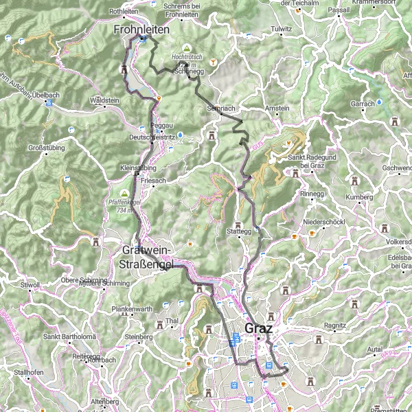 Karten-Miniaturansicht der Radinspiration "Gösting und Umgebung - Radrundtour" in Steiermark, Austria. Erstellt vom Tarmacs.app-Routenplaner für Radtouren