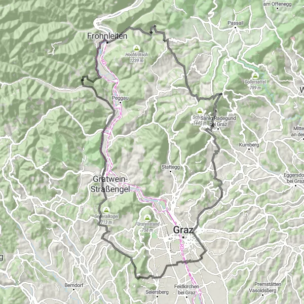 Map miniature of "The Steiermark Rollercoaster" cycling inspiration in Steiermark, Austria. Generated by Tarmacs.app cycling route planner
