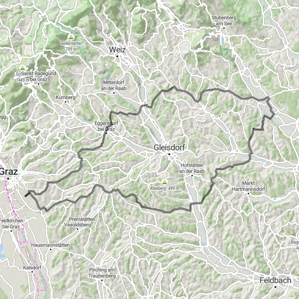 Map miniature of "Scenic Retreat to Kainbach" cycling inspiration in Steiermark, Austria. Generated by Tarmacs.app cycling route planner