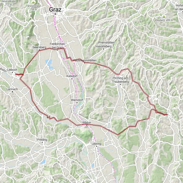Miniaturekort af cykelinspirationen "Off-road Gravel Cycling Tour to Feldkirchen bei Graz" i Steiermark, Austria. Genereret af Tarmacs.app cykelruteplanlægger