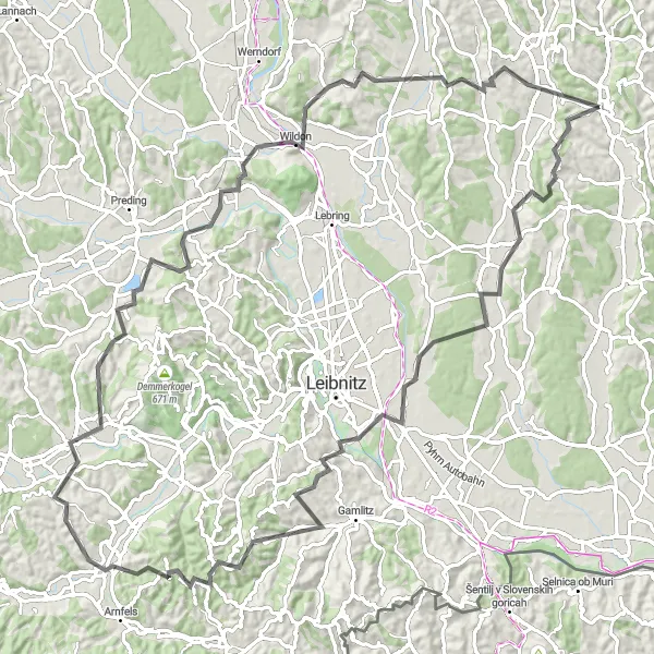 Karttaminiaatyyri "Monipuolinen kierros Steiermarkilla" pyöräilyinspiraatiosta alueella Steiermark, Austria. Luotu Tarmacs.app pyöräilyreittisuunnittelijalla