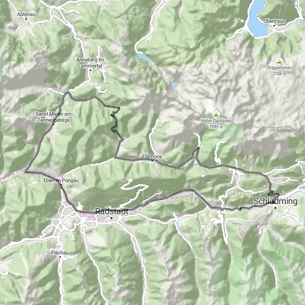Miniatuurkaart van de fietsinspiratie "Ontdekkingstocht door Ramsau am Dachstein" in Steiermark, Austria. Gemaakt door de Tarmacs.app fietsrouteplanner