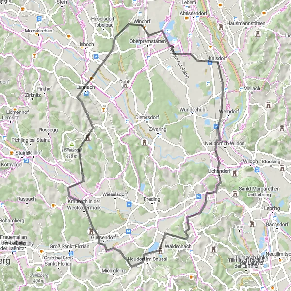Miniatua del mapa de inspiración ciclista "Ruta escénica a Sankt Josef (Weststeiermark)" en Steiermark, Austria. Generado por Tarmacs.app planificador de rutas ciclistas