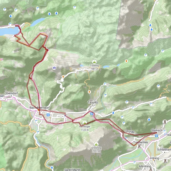 Map miniature of "Alpine Gravel Adventure" cycling inspiration in Steiermark, Austria. Generated by Tarmacs.app cycling route planner