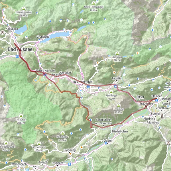 Miniatura della mappa di ispirazione al ciclismo "Percorso in bicicletta sterrato da Stainach a Bad Aussee" nella regione di Steiermark, Austria. Generata da Tarmacs.app, pianificatore di rotte ciclistiche
