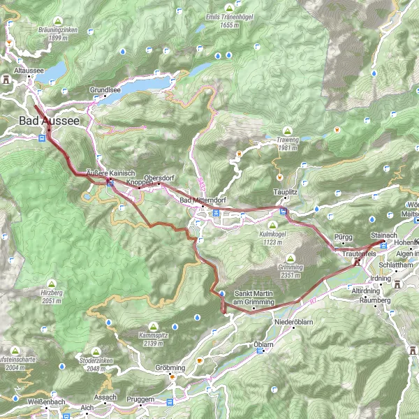 Karttaminiaatyyri "Pyöräilyreitti Stainachin läheisyydessä, Steiermark, Itävalta" pyöräilyinspiraatiosta alueella Steiermark, Austria. Luotu Tarmacs.app pyöräilyreittisuunnittelijalla