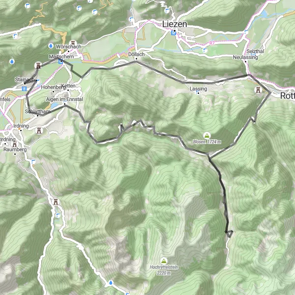 Map miniature of "Upper Steyer Glaciers Loop Road" cycling inspiration in Steiermark, Austria. Generated by Tarmacs.app cycling route planner