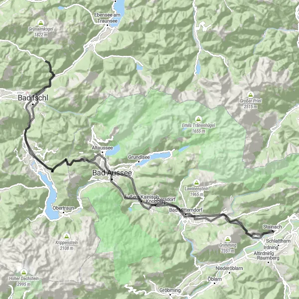 Miniatua del mapa de inspiración ciclista "Ruta de ciclismo de carretera Stainach - Stainach" en Steiermark, Austria. Generado por Tarmacs.app planificador de rutas ciclistas