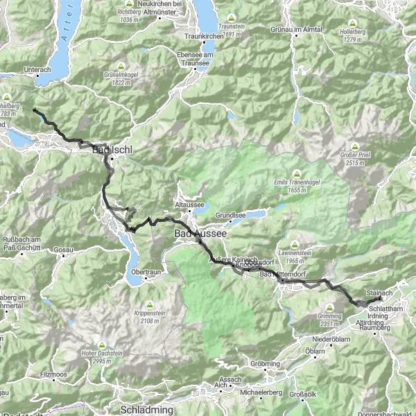 Miniatuurkaart van de fietsinspiratie "Avontuurlijke tocht door de Alpen" in Steiermark, Austria. Gemaakt door de Tarmacs.app fietsrouteplanner