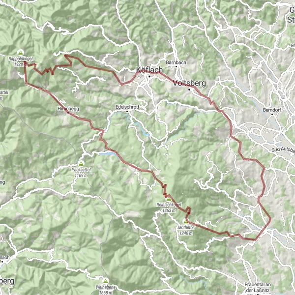 Map miniature of "Western Styrian Gravel Adventure" cycling inspiration in Steiermark, Austria. Generated by Tarmacs.app cycling route planner