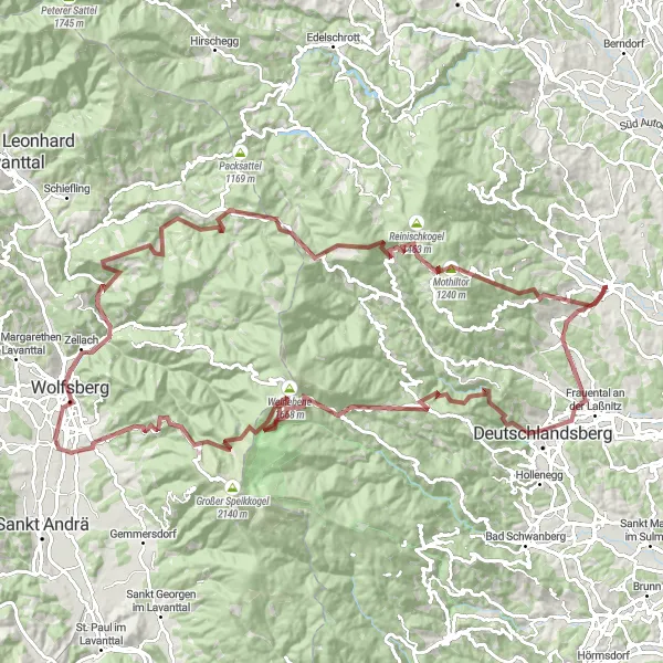 Zemljevid v pomanjšavi "Gorski izzivi v severozahodnem Štajerskem" kolesarske inspiracije v Steiermark, Austria. Generirano z načrtovalcem kolesarskih poti Tarmacs.app