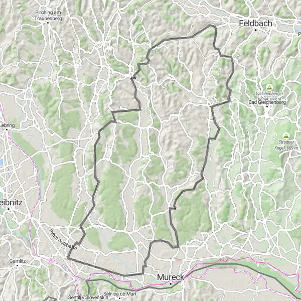 Map miniature of "Straß - Lamberg Loop" cycling inspiration in Steiermark, Austria. Generated by Tarmacs.app cycling route planner
