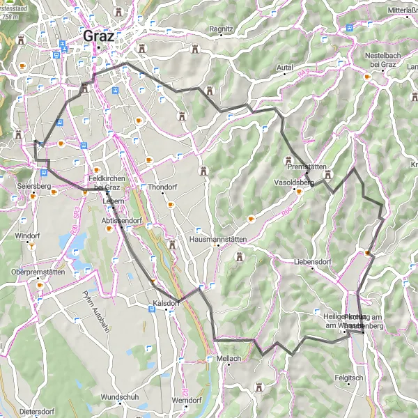 Miniatura mapy "Trasa rowerowa dookoła Straßgang - wersja szosowa" - trasy rowerowej w Steiermark, Austria. Wygenerowane przez planer tras rowerowych Tarmacs.app