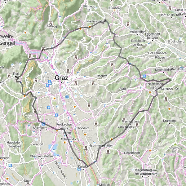 Karten-Miniaturansicht der Radinspiration "Rundfahrt durch die Grazer Hügellandschaft" in Steiermark, Austria. Erstellt vom Tarmacs.app-Routenplaner für Radtouren