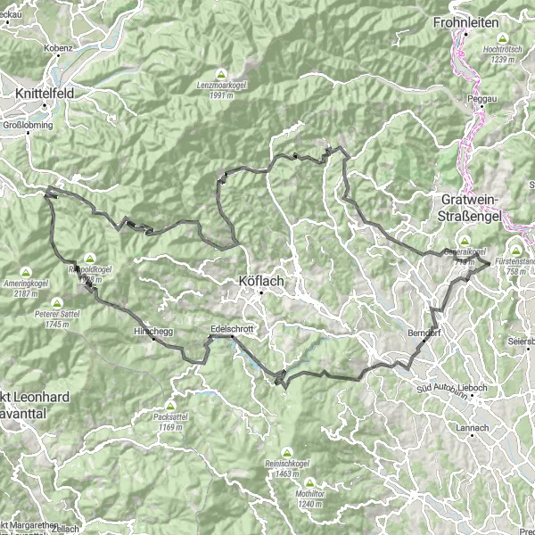 Mapa miniatúra "Cestný okruh cez Hitzendorf a Jurikogel" cyklistická inšpirácia v Steiermark, Austria. Vygenerované cyklistickým plánovačom trás Tarmacs.app