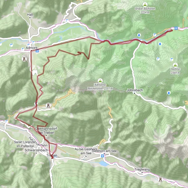 Miniatura della mappa di ispirazione al ciclismo "Avventura rustica" nella regione di Steiermark, Austria. Generata da Tarmacs.app, pianificatore di rotte ciclistiche