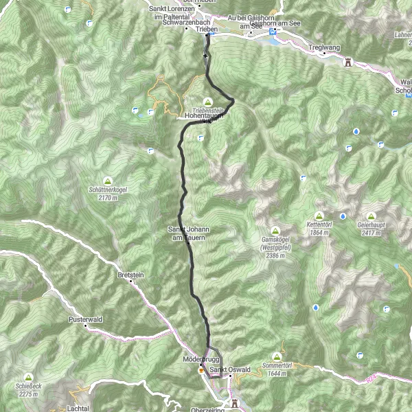 Miniatuurkaart van de fietsinspiratie "Trieben - Wirtsgupf Route" in Steiermark, Austria. Gemaakt door de Tarmacs.app fietsrouteplanner