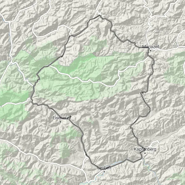 Kartminiatyr av "Utfordrende Landevei Eventyr gjennom Sør-Steiermark" sykkelinspirasjon i Steiermark, Austria. Generert av Tarmacs.app sykkelrutoplanlegger