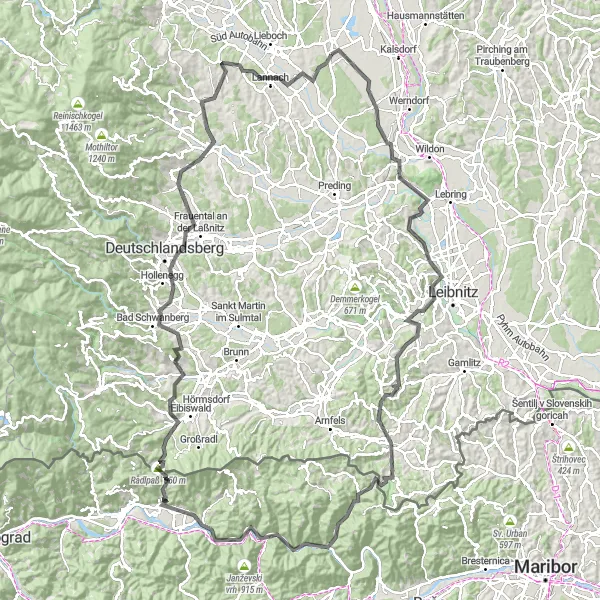 Karten-Miniaturansicht der Radinspiration "Epische Fahrt durch Kreuzkogelwarte und Javnik" in Steiermark, Austria. Erstellt vom Tarmacs.app-Routenplaner für Radtouren