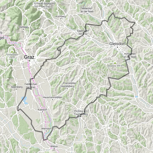 Karten-Miniaturansicht der Radinspiration "Herausfordernde Strecke durch die Steiermark" in Steiermark, Austria. Erstellt vom Tarmacs.app-Routenplaner für Radtouren