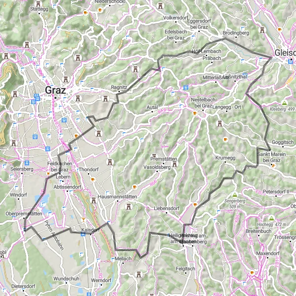 Miniaturní mapa "Cyklistický výlet do Zettlingu" inspirace pro cyklisty v oblasti Steiermark, Austria. Vytvořeno pomocí plánovače tras Tarmacs.app