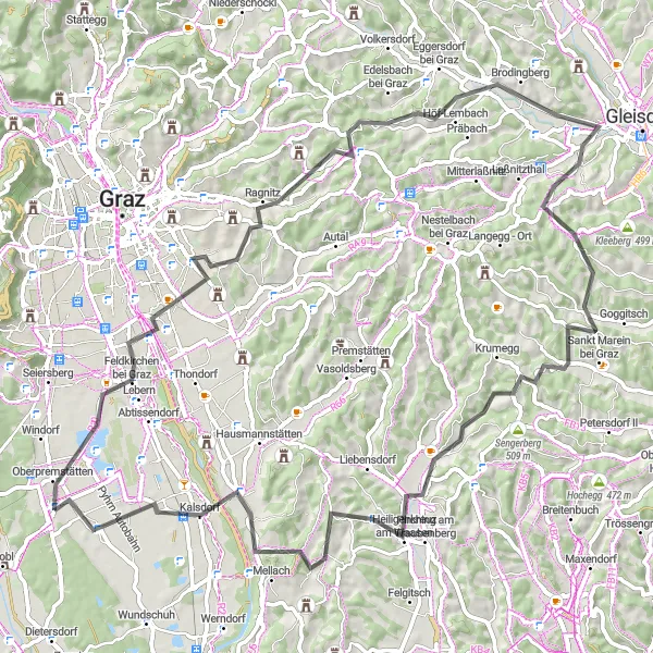 Miniatuurkaart van de fietsinspiratie "Feldkirchen bei Graz - Zettling" in Steiermark, Austria. Gemaakt door de Tarmacs.app fietsrouteplanner