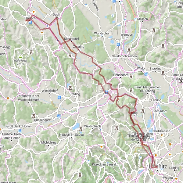 Kartminiatyr av "Grusrunde gjennom pittoreske omgivelser" sykkelinspirasjon i Steiermark, Austria. Generert av Tarmacs.app sykkelrutoplanlegger