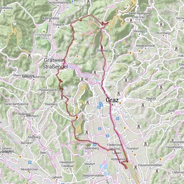 Mapa miniatúra "Gravelový okruh blízko Wagnitz" cyklistická inšpirácia v Steiermark, Austria. Vygenerované cyklistickým plánovačom trás Tarmacs.app