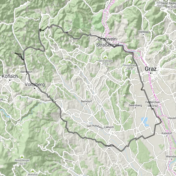 Miniatura mapy "Przejażdżka z Breitenbach in der Weststeiermark do Feldkirchen bei Graz" - trasy rowerowej w Steiermark, Austria. Wygenerowane przez planer tras rowerowych Tarmacs.app