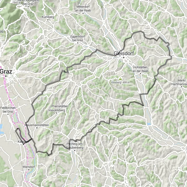 Karten-Miniaturansicht der Radinspiration "Panoramafahrt durch die Steiermark" in Steiermark, Austria. Erstellt vom Tarmacs.app-Routenplaner für Radtouren