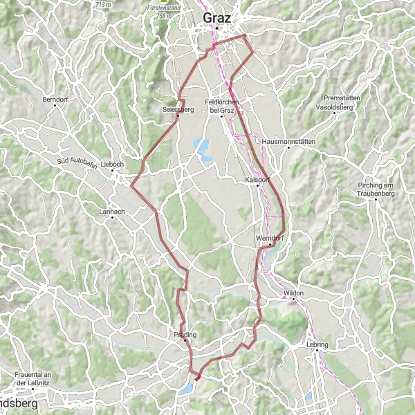 Miniature de la carte de l'inspiration cycliste "Parcours Gravel à travers Liebenau et Gries" dans la Steiermark, Austria. Générée par le planificateur d'itinéraire cycliste Tarmacs.app