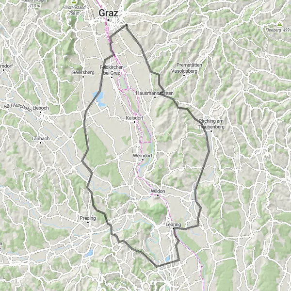 Karten-Miniaturansicht der Radinspiration "Grambach-Spiegelkogel-Rundweg" in Steiermark, Austria. Erstellt vom Tarmacs.app-Routenplaner für Radtouren