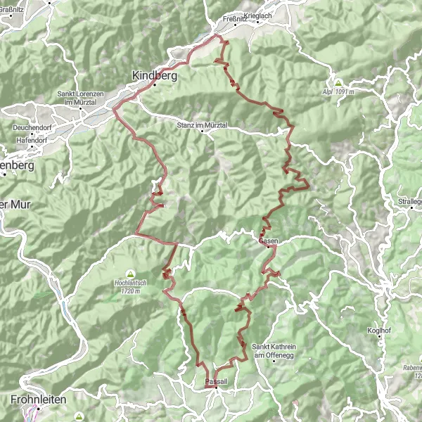 Karttaminiaatyyri "Teichalm ja Saukogel - Gravel" pyöräilyinspiraatiosta alueella Steiermark, Austria. Luotu Tarmacs.app pyöräilyreittisuunnittelijalla