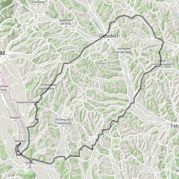 Miniatuurkaart van de fietsinspiratie "Ronde van Gleisdorf" in Steiermark, Austria. Gemaakt door de Tarmacs.app fietsrouteplanner