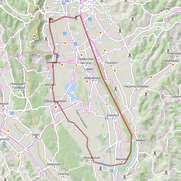 Miniaturekort af cykelinspirationen "Gries Grusvej" i Steiermark, Austria. Genereret af Tarmacs.app cykelruteplanlægger