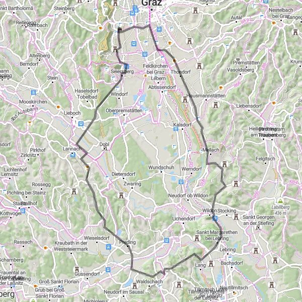 Miniaturní mapa "Jízda po Weinlandu a okolí" inspirace pro cyklisty v oblasti Steiermark, Austria. Vytvořeno pomocí plánovače tras Tarmacs.app