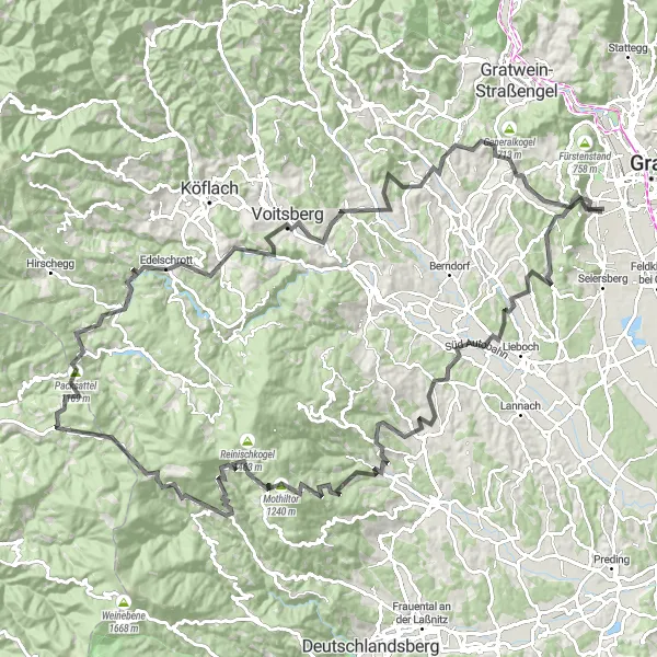 Miniaturní mapa "Okružní cyklotrasa kolem Wetzelsdorfu" inspirace pro cyklisty v oblasti Steiermark, Austria. Vytvořeno pomocí plánovače tras Tarmacs.app