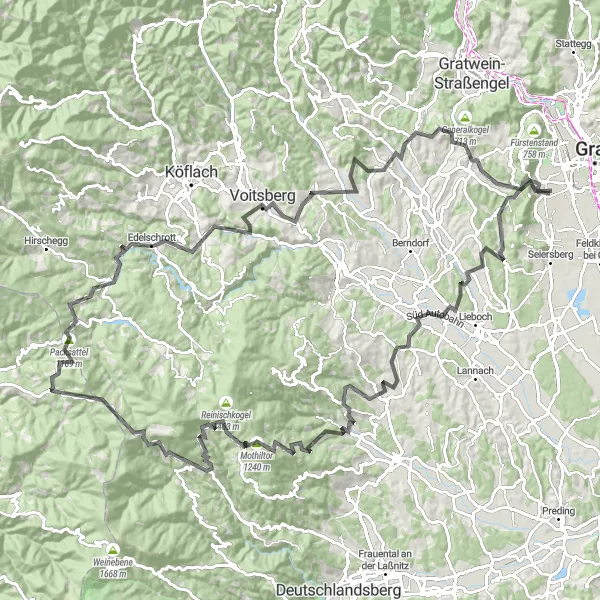 Map miniature of "The Wine Route" cycling inspiration in Steiermark, Austria. Generated by Tarmacs.app cycling route planner