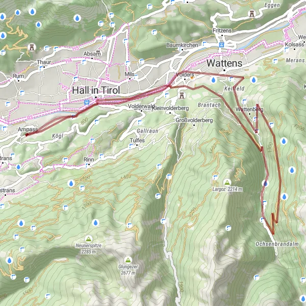 Map miniature of "Ampass Loop" cycling inspiration in Tirol, Austria. Generated by Tarmacs.app cycling route planner