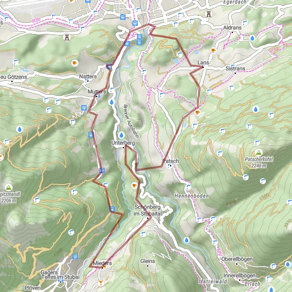 Map miniature of "Patsch to Bergisel Gravel Route" cycling inspiration in Tirol, Austria. Generated by Tarmacs.app cycling route planner