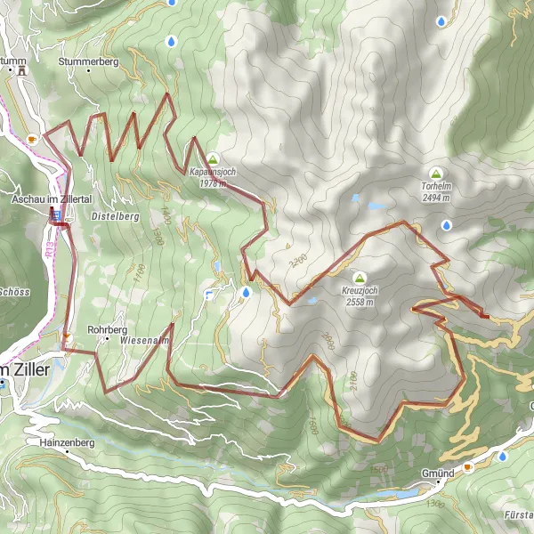 Miniaturekort af cykelinspirationen "Bjergveje og Grusstier" i Tirol, Austria. Genereret af Tarmacs.app cykelruteplanlægger