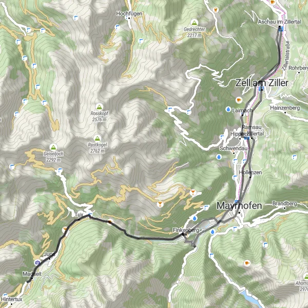 Map miniature of "Tirolean Villages Loop" cycling inspiration in Tirol, Austria. Generated by Tarmacs.app cycling route planner