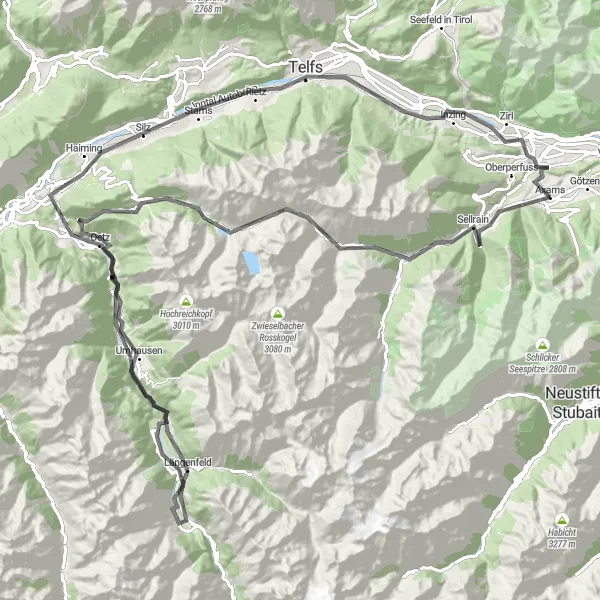Karttaminiaatyyri "Axams - Inzing - Kematen in Tirol" pyöräilyinspiraatiosta alueella Tirol, Austria. Luotu Tarmacs.app pyöräilyreittisuunnittelijalla