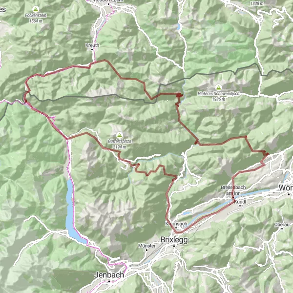 Kartminiatyr av "Eventyrlige skogsveier fra Breitenbach am Inn til Schönau" sykkelinspirasjon i Tirol, Austria. Generert av Tarmacs.app sykkelrutoplanlegger