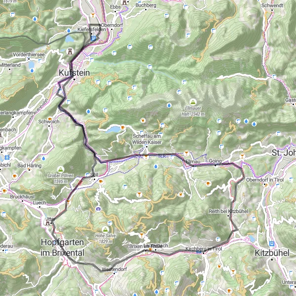 Miniaturekort af cykelinspirationen "Scenic Road Route til Kirchberg in Tirol" i Tirol, Austria. Genereret af Tarmacs.app cykelruteplanlægger