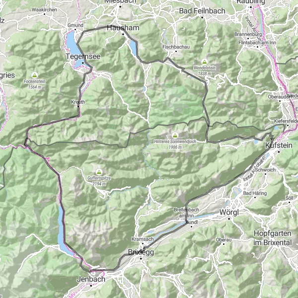 Mapa miniatúra "Okruhová cyklotrasa okolo Brixleggu" cyklistická inšpirácia v Tirol, Austria. Vygenerované cyklistickým plánovačom trás Tarmacs.app